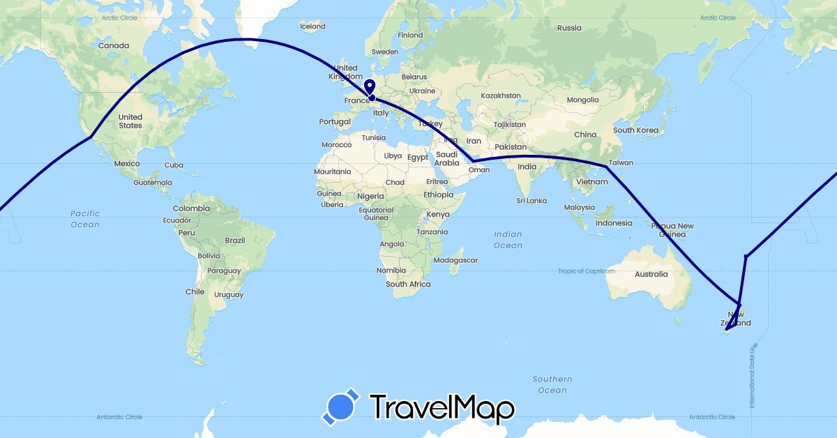 TravelMap itinerary: driving in United Arab Emirates, Switzerland, Fiji, United Kingdom, Hong Kong, New Zealand, United States (Asia, Europe, North America, Oceania)